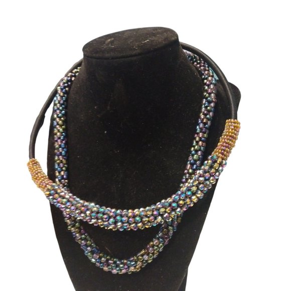 2 Similar Blue - Purple Iridescent Necklaces - Picture 2 of 7